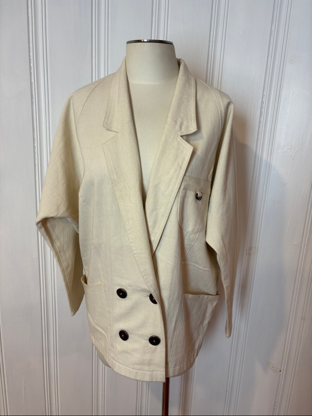 SAUWAI Vintage Cream Oversized Jute Cotton Sport Chic Jacket - size M estimated